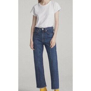 RAG & BONE dagmar jeans straight fray high rise raw hem seamed front denim 23